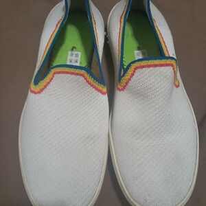 Rothy's White Slip-On Shoes with Rainbow Trim